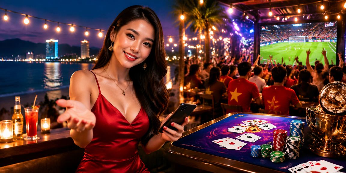 Người chơi game bài tại bãi biển Phú Quốc với khung cảnh hoàng hôn tuyệt đẹp